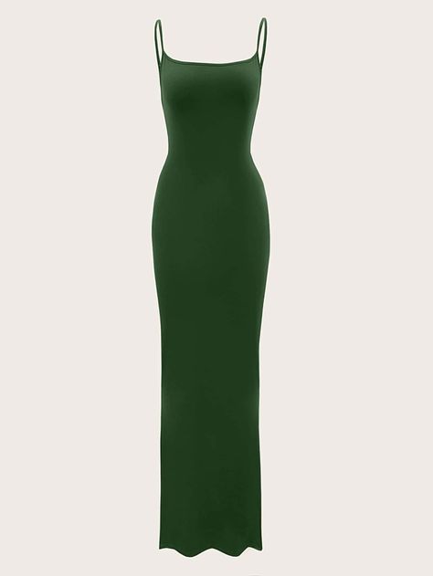 Green Slim Dress, Green Simple Dress, Comfy Dresses Casual, Casual Green Dress, Green Color Dress, Lounge Dresses, Dark Green Dress, Green Dress Casual, Dress Sleeve Length