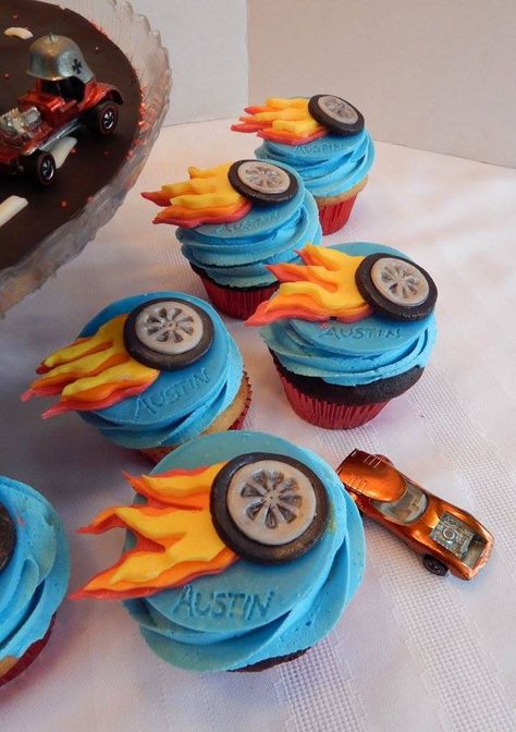 Hot Wheels Cake - CakeCentral.com Hotwheel Cupcake, Hot Wheel Cupcakes, Hot Wheels Birthday Cake Buttercream, Hotwheels Cupcakes Ideas, Hot Wheels Treats, Hot Wheels Cupcakes Ideas, Photobooth Ideas Birthday, Hot Wheels Cupcakes, Blaze Birthday Cake