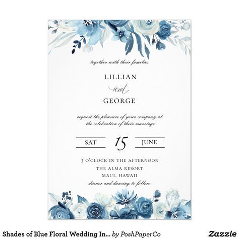 diy stationery Shop Shades of Blue Floral Wedding Invitation created by PoshPaperCo. Formal Wedding Blue Floral Wedding, Blue Watercolor Floral, Formal Wedding Invitations, Botanical Wedding Invitations, Watercolor Floral Wedding Invitations, Wedding Vision, 카드 디자인, Dusty Blue Weddings, Blue Wedding Invitations