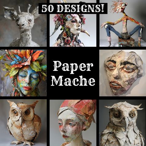 Papier Mache Ideas, Paper Mache Sculpture Tutorial, Papier Mache Art Ideas, Paper Mache Painting, Paper Mache Decor, Paper Mache Art Sculpture, Paper Mache Head, Papier Mache Doll, Journal Inserts