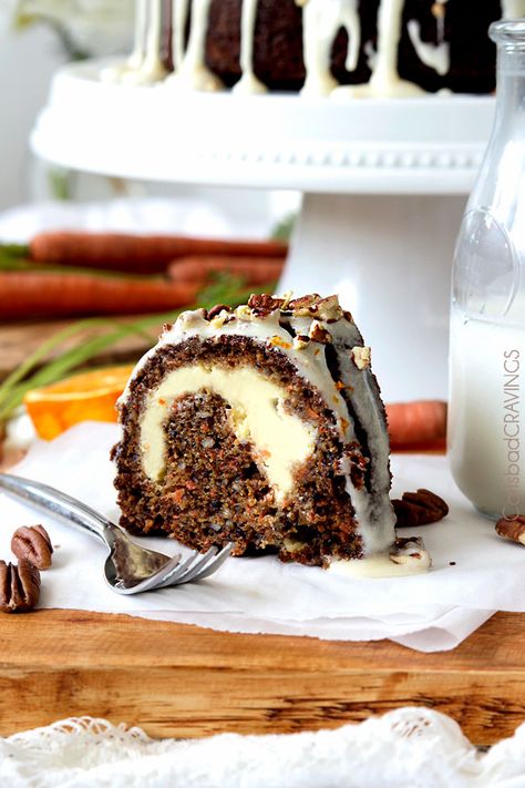 Cream-Cheese-Stuffed-Carrot-Cake-with-Orange-Cream-Cheese-Glaze010 Stuffed Bundt Cake, Carrot Cream Cheese, Carrot Bundt Cake, Tastee Recipe, Orange Cream Cheese, Carrot Cream, Homemade Carrot Cake, Inside Cake, Carrot Spice Cake