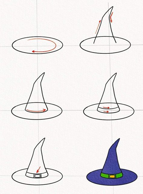 How to Draw a Witch Hat Easy Step by Step | Halloween Special Easy To Draw Halloween Doodles, Halloween Things To Draw, Draw A Witch, Some Easy Drawings, Easy Halloween Drawings, Cute Halloween Drawings, Witch Drawing, Hat Template, Draw Easy