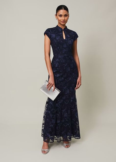 Navy Bodycon Maxi Dress with Embroidered Floral Pattern | Phase Eight | Bodycon Maxi Dress, Floral Embroidery Patterns, Eve Outfit, Embroidered Maxi Dress, Bodycon Maxi Dresses, Maxi Dress Evening, Phase Eight, Maxi Dress Blue, Petite Fashion