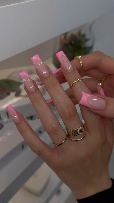 Nail Inspo Trendy 2024 Square, Pink And Tan Nails, Trendy Spring Nails 2024, Acrylic Nail Designs Summer 2024, Trendy Summer Nails 2024 Square, Birthday Nail Set Ideas Pink, Trendy Summer Nails 2024, Nail Inspo Summer 2023, Spring Birthday Nails