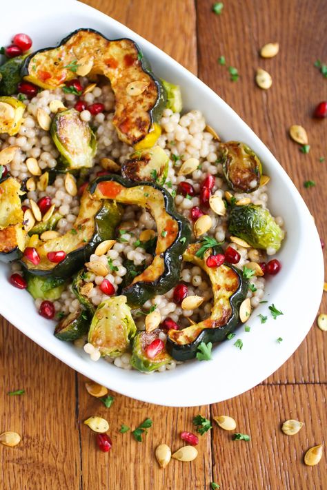 Roasted Fall Vegetable and Couscous Salad with Pomegranate Vinaigrette is a fabulous fall side dish. Serve this side dish all fall season, or for Thanksgiving, too! Vegetable Couscous Salad, Zucchini Tart, Roasted Fall Vegetables, Pomegranate Vinaigrette, Salad With Pomegranate, Vegetable Couscous, Autumn Side Dishes, Fall Vegetables, Autumn Ideas