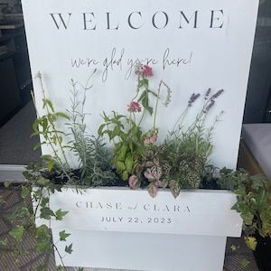 Flower Box Welcome Sign, Welcome July, Event Signs, Diy Flower Boxes, Samantha Wedding, 60 Wedding Anniversary, Event Sign, September Wedding, Flower Box