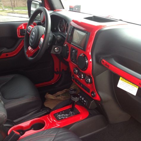 Custom Urban Jeep Interior Wrangler Interior Mods, Red Jeep Accessories, Red Jeep Wrangler Accessories, Wrangler Interior Ideas, Jeep Patriot Interior, Wrangler Interior, Red Jeep Wrangler, Jeep Interior, Jeep Wrangler Interior