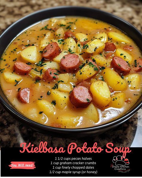 Indulge in the comforting flavors of kielbasa potato soup with this hearty and delicious recipe. Packed with savory kielbasa, tender potatoes, and flavorful herbs, this cozy soup is the perfect meal for cold winter nights. Try making a batch for dinner and enjoy the warm and satisfying flavors of this classic dish. #kielbasapotatosoup #comfortfood #winterrecipes #souplover #heartyflavors Kielbasa Potato Soup Crock Pot, Kielbasa And Pasta Recipes, Warm Dinners For Cold Nights, Polska Kielbasa Recipes, Potato Kielbasa Soup, Creamy Kielbasa, Kielbasa Potato Soup, Kielbasa Soup, Polska Kielbasa