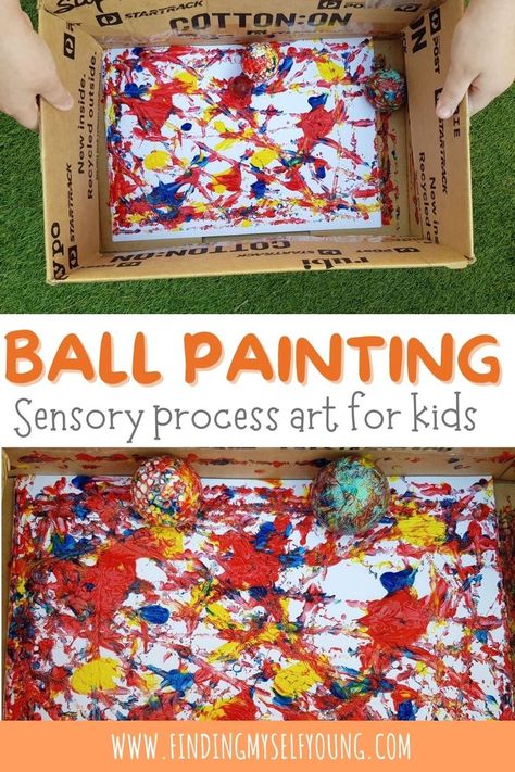 ball painting idea for kids Mess Free Toddler Activities, Process Art For Kids, Process Art Preschool, Mess Free Painting, Ball Painting, Outdoor Painting, Toddler Painting, Art Activities For Toddlers, Sensory Crafts