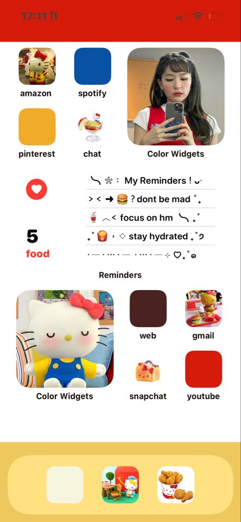 Hello Kitty Aesthetic Phone Theme, Phone Theme Ideas Hello Kitty, Hello Kitty Ios 16 Home Screen, Homescreen Layout Colorful, Home Screen Ideas Hello Kitty, Hello Kitty Homescreen Ideas, Hello Kitty Homescreen Wallpaper, Hello Kitty Themed Phone, Hello Kitty Phone Layout