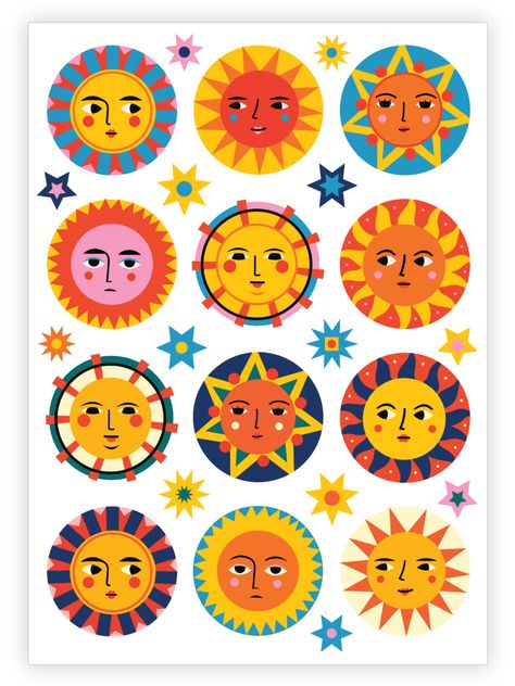 Suns With Faces, Sun Images, Tattoo Sheet, Sun Illustration, Posca Art, Tech Art, Body Stickers, Sun Art, Creative Tattoos