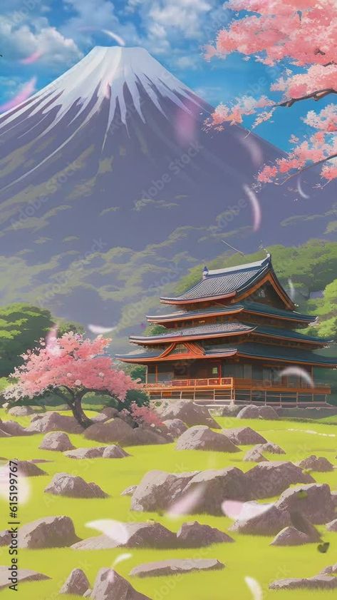 Anime Cherry Blossom, Anime Watercolor, Japanese Art Samurai, Romance Covers Art, Pixel Art Landscape, Cherry Blossom Wallpaper, Vertical Video, Japan Landscape, Japan Painting