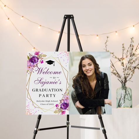 Purple Golden Floral Welcome Graduation Party Foam Board High School Posters, Graduation Party Themes, Graduation Backdrop, Graduation Signs, High School Classes, School Posters, Graduation Decorations, Graduation Party Decor, Make Your Own Poster