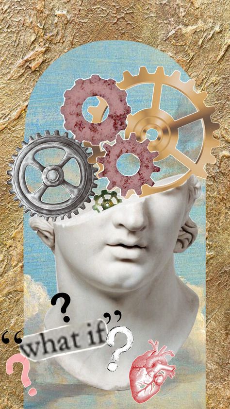 Overthinker Art, Brain And Heart Aesthetic, Overthinker Painting, Image Of Overthinking, Aesthetic Overthinking, Psychology Aesthetic Art, Brain Overthinking Art, Brain Collage Art, The Art Of Not Overthinking Book