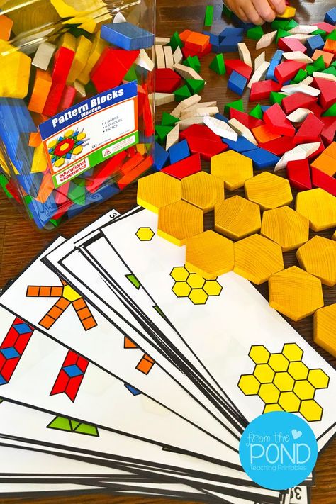 Create growing patterns with shape blocks using our fun interactive cards! Growing Patterns Activities, Growing Patterns, Pattern Blocks Activities, Task Cards Free, From The Pond, Home Stuck, Classroom Labels, Free Shapes, Classroom Printables