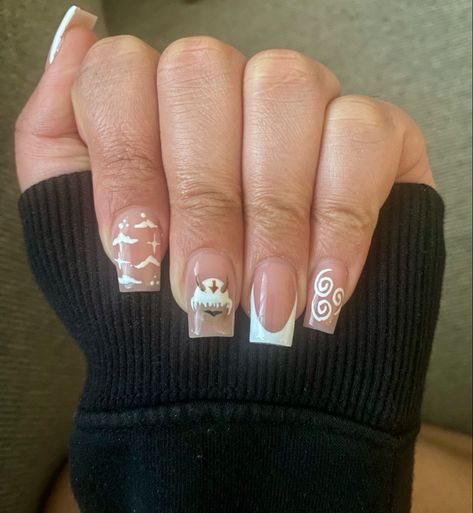 Breath Of The Wild Nails, Avatar The Last Airbender Nails Designs, Appa Nails, Avatar The Last Air Bender Nails, Aries Zodiac Nail Designs, Avatar The Last Airbender Nail Art, Atla Inspired Nails, Atla Nails, Belle Inspired Nails