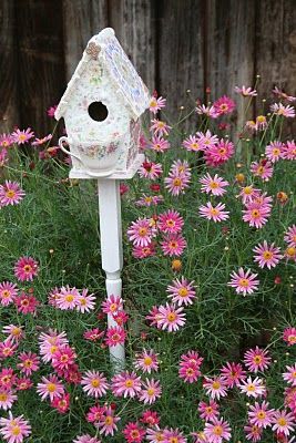 Anne Fannie's Green Acres - Showing Some Pink in the Garden Lovely Houses, Pink Saturday, Beautiful Birdhouses, Garden Birdhouses, Pink Garden, Bird Garden, Birdhouse, Dream Garden, Chicago Il