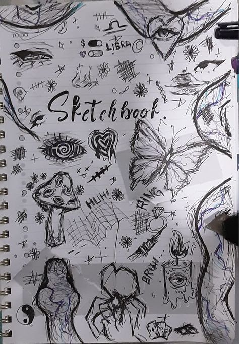 ....<3..^_^ . First page of sketchbook .... #drawingideas #sketch #drawingbase #drawingbodyposes #drawing Wierdcore Grunge Drawings, Grunge Aesthetic Painting, Sketches Aesthetic Grunge, Fairy Grunge Drawing, First Page Of Sketchbook, Grunge Fairycore Aesthetic, Weird Core, Ballpoint Pen Art, Grunge Posters