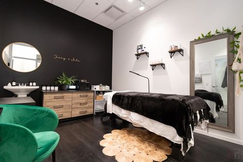 Esthetician Salon Suite, Esthetician Salon, Spa Room Ideas Estheticians, Lynnwood Washington, Spa Room Ideas, Private Salon, Massage Room Decor, Home Spa Room, Curtains Door