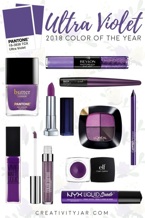 Ultra Violet Drugstore Beauty Picks Violet Photoshoot, Violette Makeup, Violet Lipstick, Lipstick Inspiration, Nyx Liquid Suede, Cosmo Girl, Makeup Photos, Green Lipstick, Hard Candy Makeup