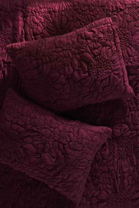 Dahlia Floral Jersey Shams, Set of 2 | AnthroLiving Burgundy Bedding, Luxury Bedspreads, Jersey Quilt, Anthropologie Style, Perfect Bedding, Master Bed, Bedroom Pillows, Floral Quilt, Linens And Lace