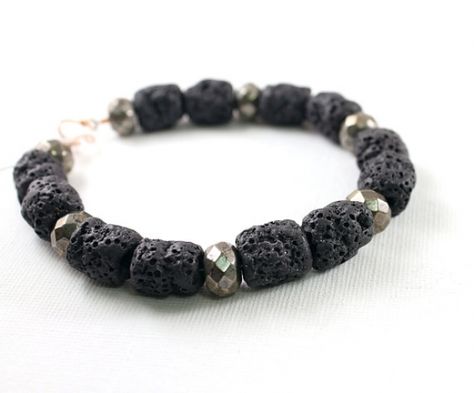 Black lava bracelet for men, men's jewelry, pyrite gemstones and volcanic stones. This black mens bracelet is made from lava stones and gray pyrite. It fastens with handmade hook closure (bronze). A perfect gift for the man in your life who likes the unique. Available for $47.00 here: http://aftcra.com/item/1745. #handmade #americanmade #madeinamerica #bracelet #guy #giftforhim #manbracelet #lava #black Sterling Silver Jewelry Cleaner, Ideas Pulseras, Lava Jewelry, Lava Rock Jewelry, Mens Bracelet Black, Lava Bracelet, Rock Jewelry, Lava Rock, Bracelet For Men