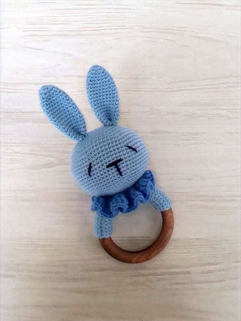 Baby Bunny Crochet with Biting Ring Made of Natural Organic Walnut, Eco Toy for Baby, Soft Stuffed Bunny, Crochet Baby Bunny Toy by ELISAHandmadeStore on Etsy Baby Bunny Toy, Teddy Bear Toys, Rabbit Dolls, Winter Headbands, Toy Baby, Bunny Rabbits, Baby Bunny, Rabbit Toys, Natural Walnut