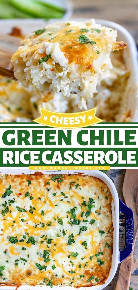 Cheesy Green Chile Rice Casserole – Just 4 Ingredients! Veggie Rice Casserole Recipes, Sides With Rotisserie Chicken, Green Chile Rice Casserole, Chili Rice Casserole, Citrus Herb Roasted Turkey, Green Chili Rice, Green Chile Rice, Chili Rice, Favorite Casseroles