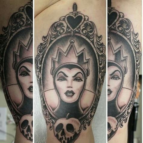 Disney Evil Queen Tattoo, Evil Queen Tattoo Ideas, Disney Villains Tattoos Sleeve, Disney Maleficent Tattoo, Evil Queen Tattoo, Medusa And Maleficent Tattoo, Evil Queen Tattoo Disney Villains, Disney Villain Tattoo Sleeve, Disney Villain Tattoo