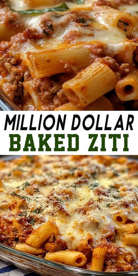 This Million Dollar Baked Ziti is the ultimate crowd-pleaser! 🍝 Layers of pasta, creamy ricotta, and ooey-gooey cheese make this dish unforgettable. Perfect for family dinners, potlucks, or just when you’re craving a cozy meal. 😋 #BakedZiti #MillionDollarRecipe #ComfortFood #EasyDinnerIdeas #PastaLover #CheesyGoodness #ItalianInspired Christmas Pasta Ideas, Pasta Bake With Ricotta Cheese, Pasta Bake With Ricotta, Ziti Bake, Baked Ziti With Ricotta, Christmas Pasta, Pasta Creamy, Ziti Recipe, Ziti Pasta