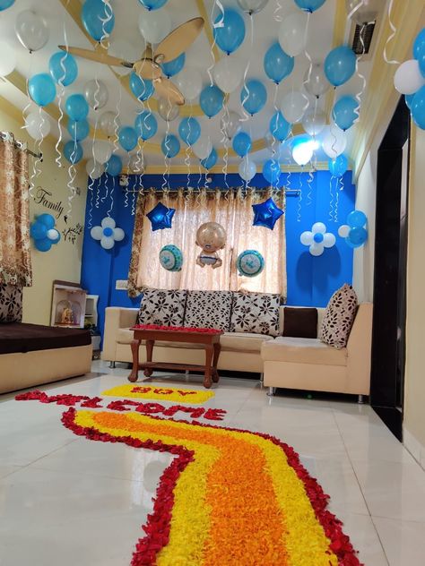 New Born Baby Welcome Decoration At Home With Flowers Decoration, Welcome Decoration With Flowers, Welcome Decoration Ideas Home Indian With Balloons, Baby Shower Home Decor Ideas, Chathi Decoration Room At Home, Welcome Baby Decoration Ideas At Home With Balloons, Baby Entry At Home Decoration, Baby Welcoming Decoration, Decoration For Welcome Baby