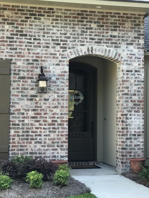 Bayou Blend brick. Henry Brick. Old Bayou Brick, Messy Brick Mortar, Unpainted Brick Exterior, White Mortar Brick Exterior, Messy Mortar Brick Exterior, Black Stained Brick, Acme Brick Colors, German Shmere Brick House, All Brick House Exterior