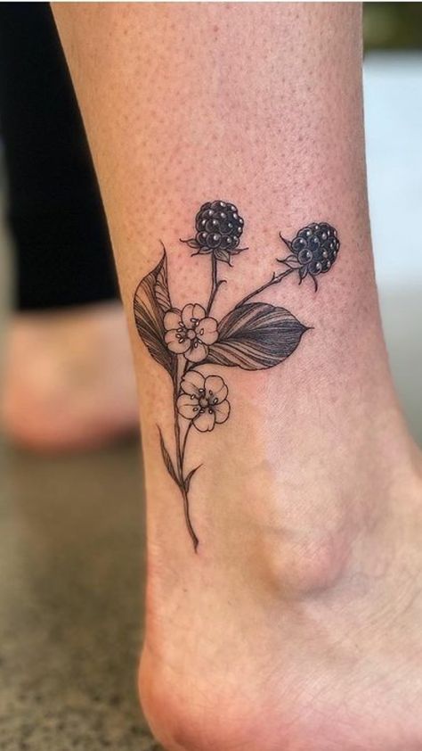 Thimbleberry Tattoo, Blackberry Collar Bone Tattoo, Wild Blackberry Tattoo, Blackberry Tattoo Design, Elderberry Tattoo, Blackberry Vine Tattoo, Berry Tattoos, Bramble Tattoo, Huckleberry Tattoo