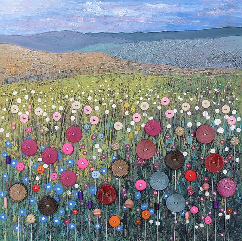 button art on canvas - by Jo Grundy.  This is so amazing an inspiring I can't even stand it!!!! Mixed Medium Art, Button Art On Canvas, Textiles Ideas, Button Projects, Abc Crafts, Children Church, Button Ideas, Button Craft, Bel Art