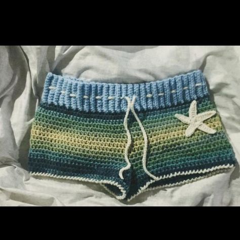 Crochet Beach Shorts 🐬🐳🦀
Msg before purchase 
2 day... - Depop Crochet Beach Ideas, Crochet Shorts Aesthetic, Crochet Beach Set, Beach Crochet Ideas, Crochet Beach Shorts, Crochet Beach Wear, Crochet Tank Tops, Beach Crochet, Crochet Bottoms