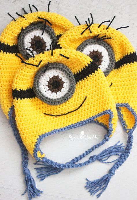 Crochet Minion Hat Kit - Repeat Crafter Me Crochet Minion Hat Pattern Free, Minion Crochet Hat Pattern Free, Minion Beanie, Minion Crochet Hat, Crochet Minion, Minion Pattern, Minion Hat, Minion Hats, Minion Crochet