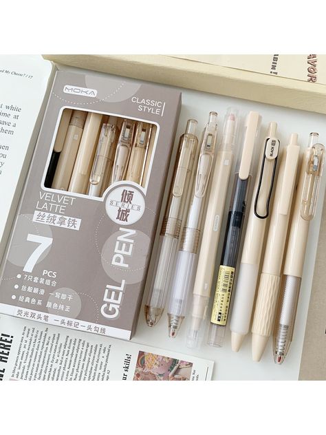 7pcs/set Push Button Ballpoint Pens & Liquid Ink Pens With Different Nibs, For Students, Quick Dry, Neutral ColorI discovered amazing products on SHEIN.com, come check them out! Romanticising Reading, Studying Stationary, Pretty School Supplies, Stationery Obsession, Cute Stationary School Supplies, Fancy Pens, Study Stationery, Korean Stationery, Liquid Ink