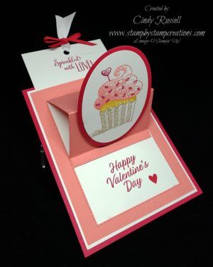 Stampin Up Slider Cards, Valentine Papercraft Ideas, Pop Up Slider Card Tutorial, Slider Cards Tutorial, Slider Cards Tutorial How To Make, Valentine Cards Stampin Up Ideas, Pop Up Slider Card, Craft Food, Cupcake Cards