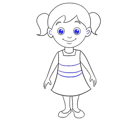 Girl Drawing Easy Simple For Kids, Baby Girl Drawing, Very Easy Drawing, Toddler Drawing, Body Part Drawing, Girl Drawing Easy, Cartoon Body, Easy Drawing Steps, Easy Cartoon Drawings