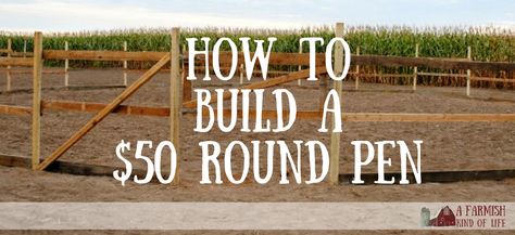 When my husband told me he could build a round pen for only $50, I thought he was kidding. He wasn't. Here's how he did it. Diy Round Pen, Round Pens For Horses, Horse Farm Layout, Horse Pens, Horse Farm Ideas, Horse Arena, Horse Shelter, Horse Barn Plans, Round Pen