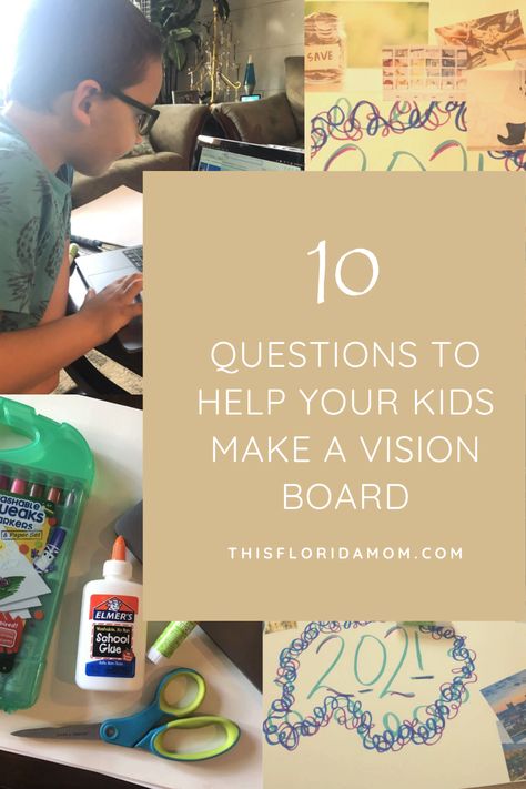 Ask these questions to help your kids create a vision board. Goal setting for kids. Family plans, family staycation.