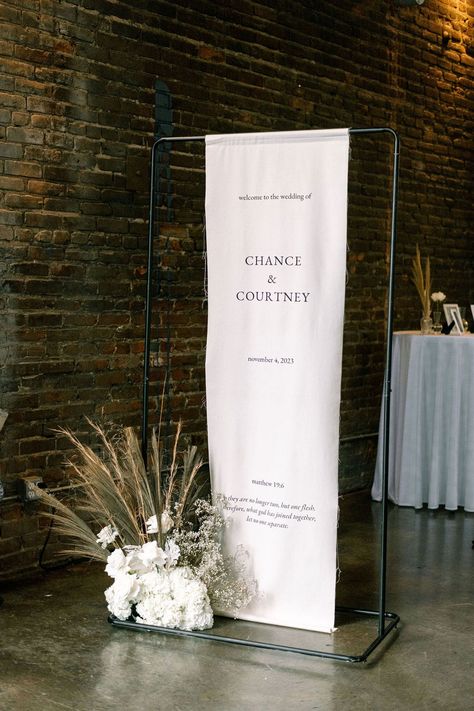 Linen Welcome Sign to Elegant Modern Wedding Reception, Neutal Arrangement Wedding Welcome Sign Modern Elegant, Linen Signage Wedding, Linen Sign Wedding, Linen Wedding Welcome Sign, Linen Welcome Sign Wedding, Linen Wedding Sign, Linen Welcome Sign, Wedding Entry Table, Monochromatic Wedding