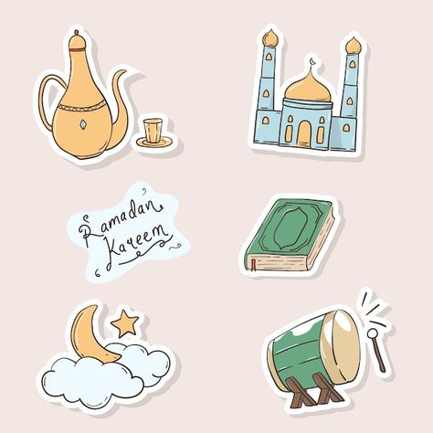 Hand drawn of ramadan sticker | Premium Vector #Freepik #vector #arabic-typography #ramadan-calligraphy #ramadan-mosque #mosque-illustration Ramadan Decorations Drawing, Ramadan Stickers Printable, Mosque Sticker, Ramadan Poster Ideas, Ramadan Prints, Ramadan Drawing Ideas, Ramadan Mubarak Calligraphy, Ramadan Logo, Ramadan Calligraphy