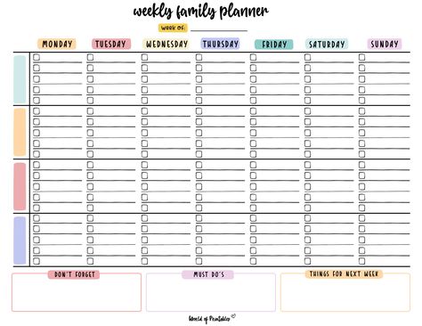 Family Planner Ideas, Structured Life Daily Routines, Family Planner Printables Free, Free Family Planner Printables, Weekly Family Planner Printable Free, Online Weekly Planner, Family Weekly Calendar, Free Printable Family Planner, Monthly Family Planner