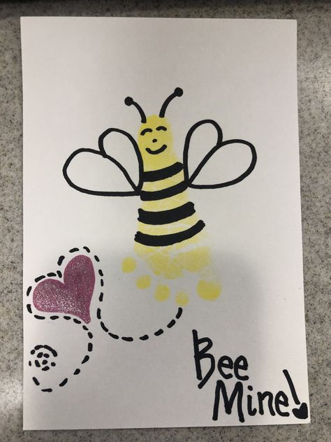 Bee mine footprint art, newborn Bee Mine Valentine Craft Footprint, Bee Mine Footprint Art, Valentine’s Day Finger Paint, Bee Footprint Craft, Valentine Bee Craft, Ladybug Infant Art, Love Bug Footprint Craft, Bumblebee Footprint Art, Valentines Day Footprint Crafts