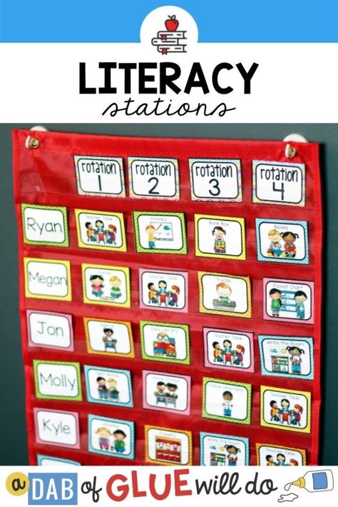 Literacy Stations First Grade, Kindergarten Center Rotation, Center Rotation Charts, Classroom Learning Centers, Behavior Punch Cards, Kindergarten Classrooms, Teacher Table, Pocket Chart Activities, Center Management