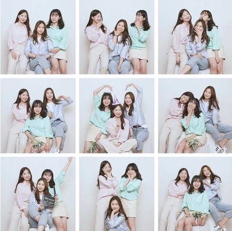 Self Photo Studio Pose Trio, Trio Pose Ideas Photoshoot, Trio Photoshoot Poses, Poses 3 People, Trio Photoshoot Ideas, Group Selfie Poses, Self Foto, Pose Poto, Group Photo Poses