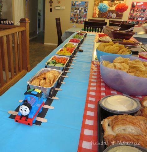 Train Birthday Party Food, Train Birthday Theme, Thomas Train Birthday, Train Theme Birthday Party, Thomas Birthday Parties, Thomas The Train Birthday Party, Thomas The Train Party, 2nd Birthday Party For Boys, Thomas Birthday