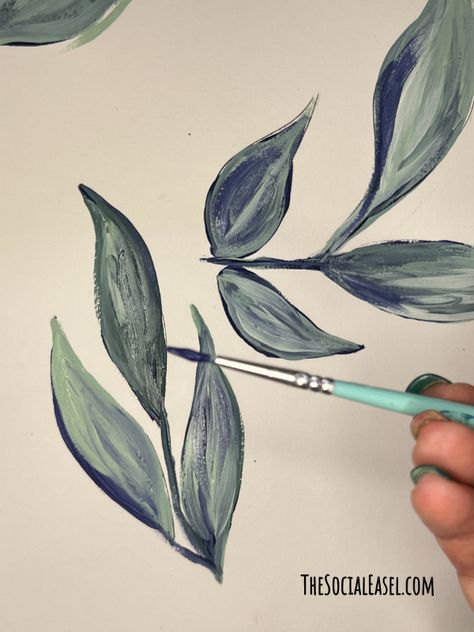 How to Paint Leaves Paint Leaves On Wall, Painting Eucalyptus Leaves Acrylic, Painting Leaves Acrylic Easy, How To Paint Leaves, Painting Leaves Acrylic, Leaf Painting Ideas, Paint Leaves, Peace Poles, Learn Acrylic Painting