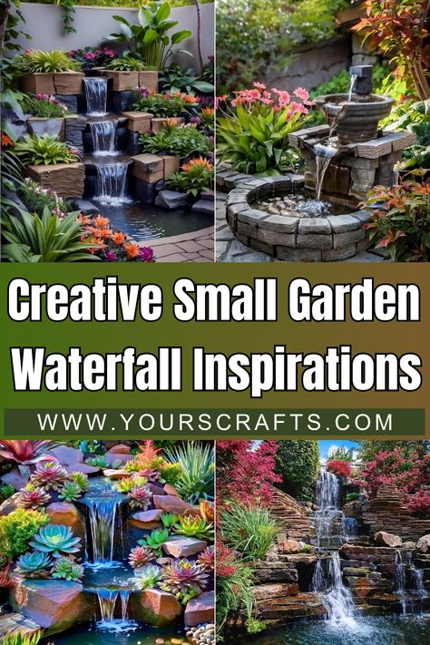 15 Stylizing Small Garden Waterfall Ideas Garden Waterfall Ideas, Garden Ideas Budget Backyard, Small Garden Waterfalls, Garden Stream, Small Water Gardens, Waterfall Ideas, Mini Waterfall, Peaceful Garden, Garden Nook